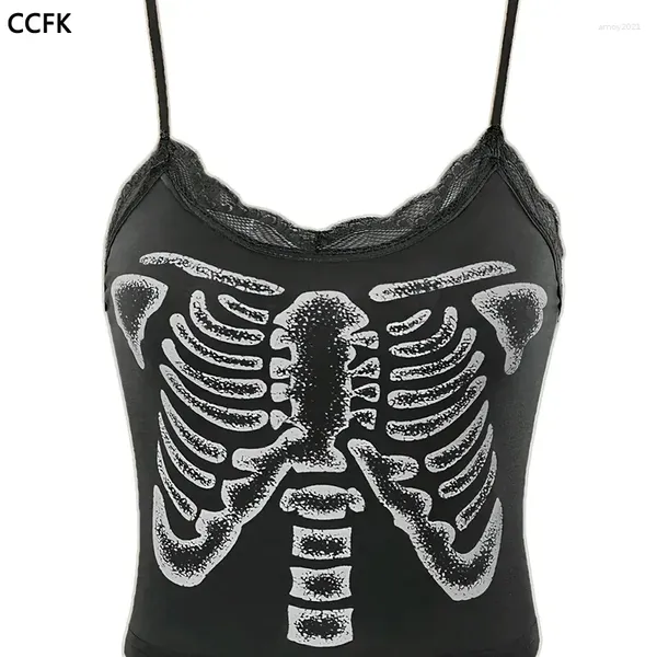 Kadın Tankları Yaz Kadınlar Üst Y2K Grunge Kafatası Baskı Dantel Bodycon Camis Seksi Punk korse Goth Tank Egirl Emo Sahne Anime Tees