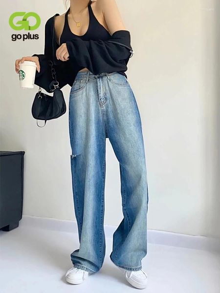 Jeans feminino goplus y2k mulheres de jeans de cintura alta destruída preto azul coreano pantalones noir de mujer mezclilla hosen damen