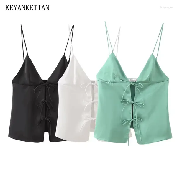 Frauen Tanks Keyanketian 2024 Start Sweet Hollow Out Bug Schnüre -up -Dekoration Satin Camisole Weste Verstellbares Gurt Corsett