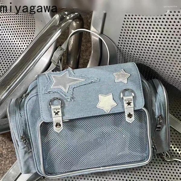 Bolsas escolares miyagwa estrela demin spicy garota y2k mochilas moda comutando mulheres jeans de estilo coreano japonês