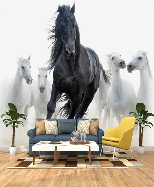 Custom 3d Po Wallpaper moderne Kunst schwarz weißer Pferd TV Hintergrund Tape Paper Mural Kreatives Wohnzimmer Schlafzimmer Wohnkultur280g4473325