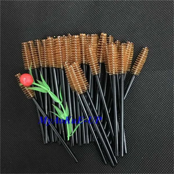 Wimpern Großhandel 500 PCs/Los Schwarzes Griff Brown Habosible Glad Cosmetic Cosmetic Eyelash Extension Eyelash Pinsel Mascara Applikator Zauberstab