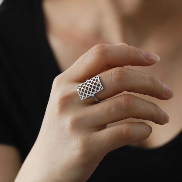 Anelli di nozze Skyrim Rectangle geometrica ritaglio ad anello aperto in acciaio inossidabile anelli di dito grandi grandi anelli di compleanno di gioielli alla moda minimalista