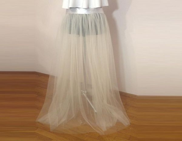 Tapticoats de tule de cor de cor de cor de cor de cor de cor dianteira aberta aberta de esticador de renda de renda longa de trem longa sépteates de serviço personalizados para casamento 8091084