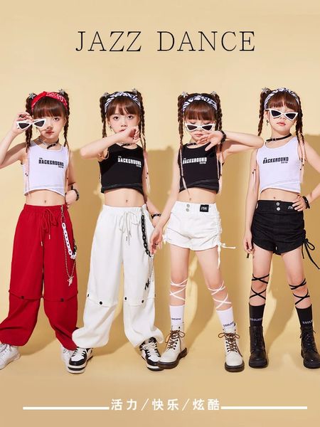 Kids Ballroom Kostüme Tanzen Kleidung Jazz Hip Hop Wear für Mädchen Jungen Tanzkleidung Street Kinder Tanz Weste Hosen Shorts 240426