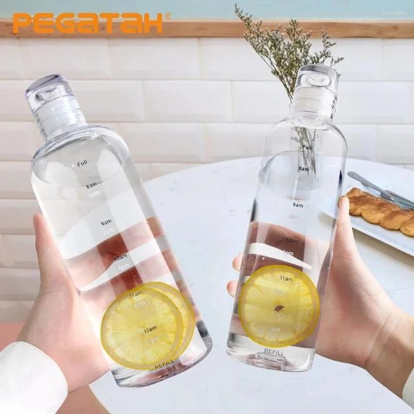 Bottiglie d'acqua 750 ml/500 ml bottiglia trasparente con tazza di bevanda a perdita di grande capacità creativa di grande capacità di viaggio Sport pc plastica