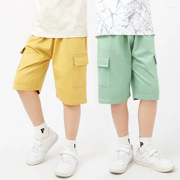 Shorts Children's Boys Sport 2024 Cotton Summer Solid Color Kids Cash Cargo Pants per adolescenti 4-13 anni indossa