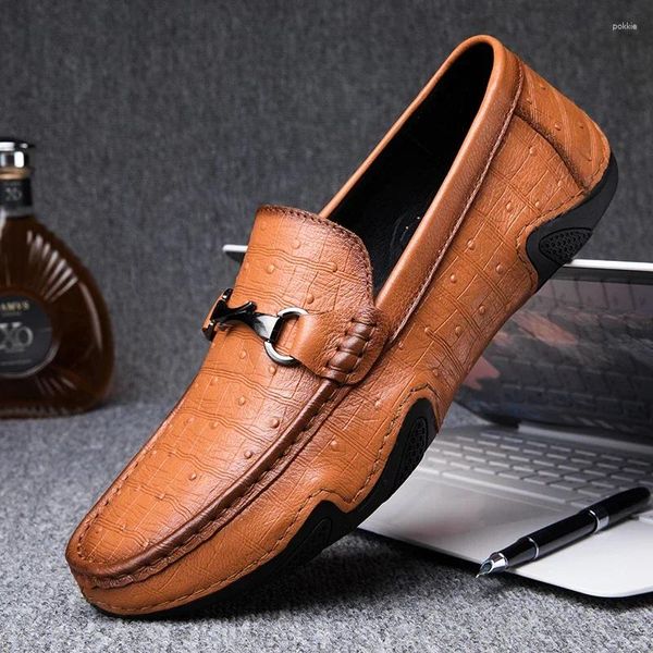 Lässige Schuhe braune echte Lederlaobers Herren Slip-on Mode Oktopus Form Weicher Boden Nicht-Schlupf-Fahren