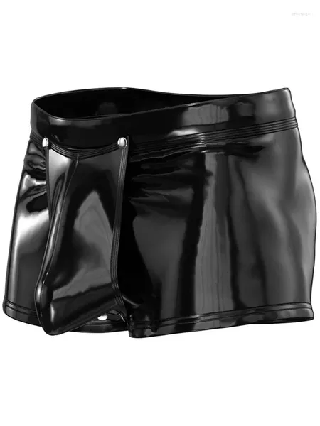 Underpants S-5xl Wet Look PVC Boxershorts Shiny PU Leather Casher Convex Convex Boxer Shorts Calzoncillos Hombre Sexy biancheria intima Trunks Lingerie