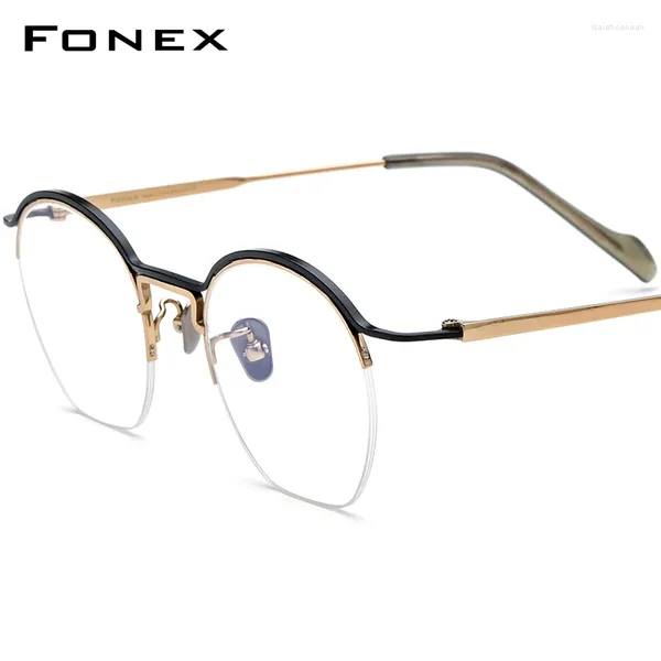 Güneş Gözlüğü Çerçeveleri Fonex Saf Titanyum Gözlükler Çerçeve Erkekler 2024 Yarı Kısmasız Yuvarlak Gözlükler Kadınlar Yarım Jant Gözlük F90035