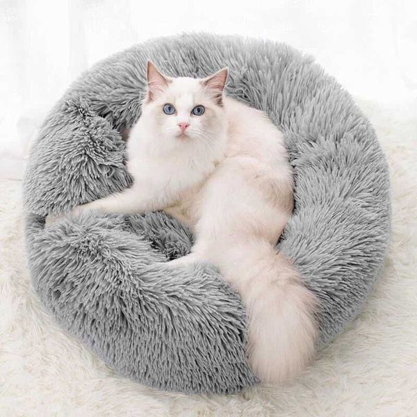 Camas de gato Móveis de cachorro macio Cama de gato redonda longa ninho peludo cachorro pequeno canil cesto de cesto de cesto de sofá de donut quente quarto de dormir acessórios de animais de estimação D240508