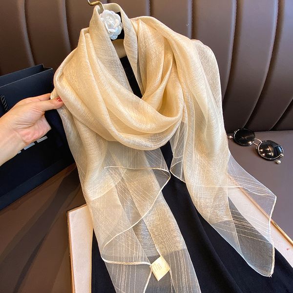 Весна и лето Новое корейское издание шелковое измельченное шарф -шарф Женская мода и элегантность золото и серебряный шелк длинный шар.