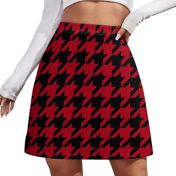 Scherma della gonna Houndstooth Summer Red and Black Y2K Casual A-Line Mini moderni Mini femminile di grandi dimensioni