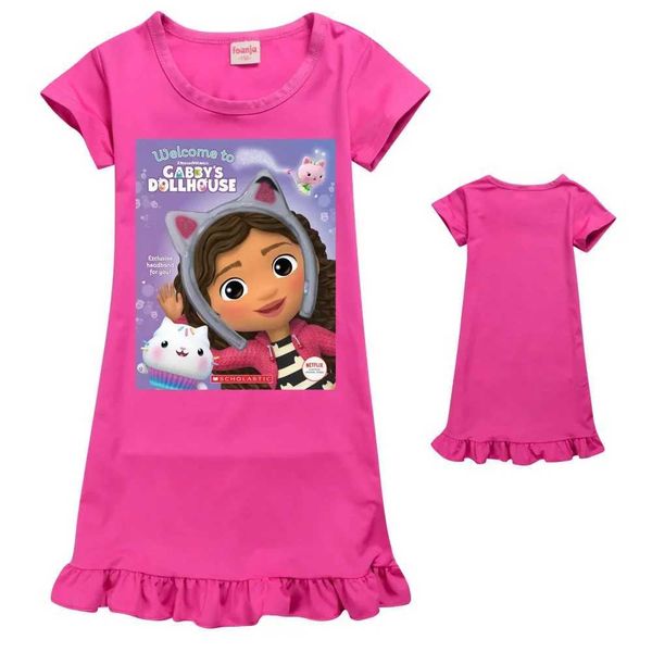 Kız Elbiseleri Gabbys Dollhouse Nightdress Girls Yaz Pijama Elbiseler Çocuk Karikatür Nightown Ev Giyim Çocuklar Kısa Sleepwearl240508