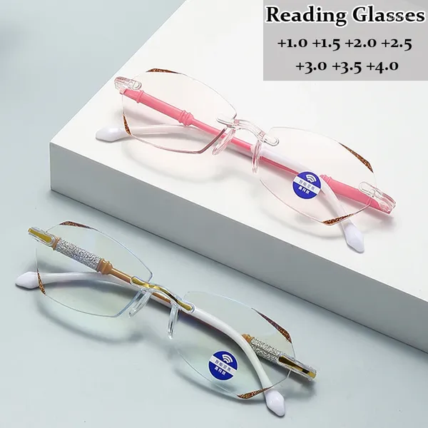 Güneş gözlükleri Rimless kadınlar erkekler Gözlük okuyor unisex bitmiş mavi ışık uzak görüş gözlükleri optik reçeteli presbbiyopi gözlük