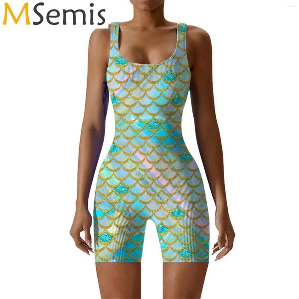 Menas de banho feminina Toio de banho digital 3D Print Bodysuit Square