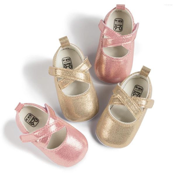 Erste Walkers Mode einfache Mädchen Baby Prinzessin Schuhe Kreuzgurt Bogenknoten Anti -PU -Leder -Ablauf glänzender Kleinkindkleid