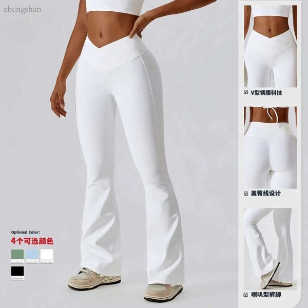 Lu High al Pant Taille ausrichten Leggings Crossover Design Dance Sport breit Bein lässig Hüftlift Fiess Micro Flare Hosen Workout Gry Yoga Lemon LL Woma 7234