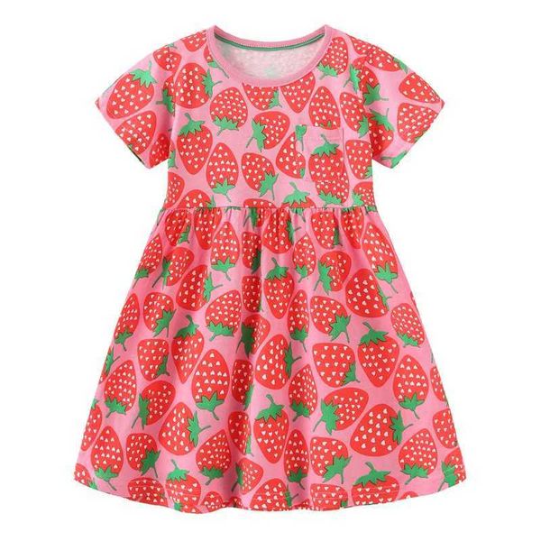 Mädchenkleider springen Messgeräte Sommer Erdbeer Sommer Prinzessin Girls Kleidungskleider süße Babykleider Kurzarm Baumwoll Kostüm Kinder Wearl2405