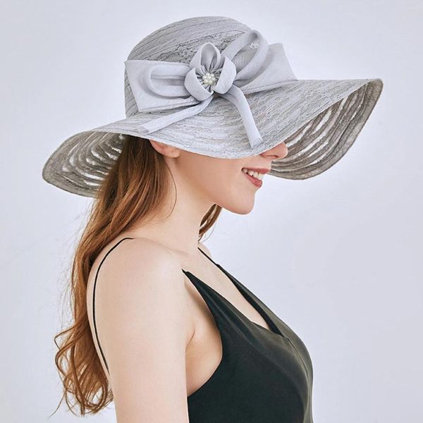 Chapéus largos da borda Mulheres Lace Sun para Praw Beach Cap boné de verão Hat de folhas Folhas de noiva