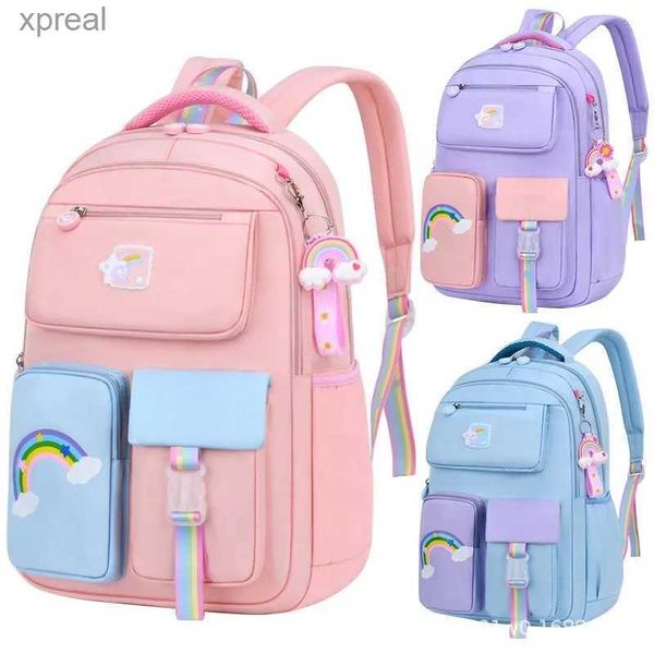 Mochilas Macaron Colorido Girls School Backpack Backpack de Multi Bag School e pingente de arco -íris WX
