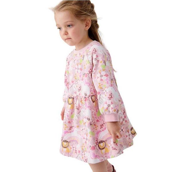 Vestidos de menina pulando medidores de 2-7t Princes Girls vestidos com animais impressos de leão de manga longa Autumn Spring Kids Cloths Dressl2405