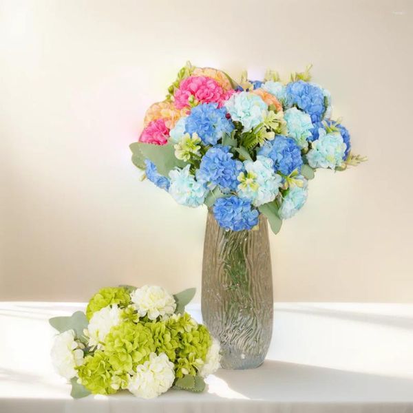 Fiori decorativi 33 cm Fiore artificiale Silk Hydrangea White Wedding Piccolo bouquet falso per festa decorazione per ufficio di mariate fai da te