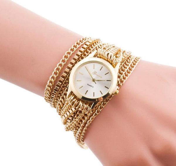 Relógios de Wristwatches S Genebra Long Chain Gold Bracelet Watches Women Ladies Dress Quartz9530035