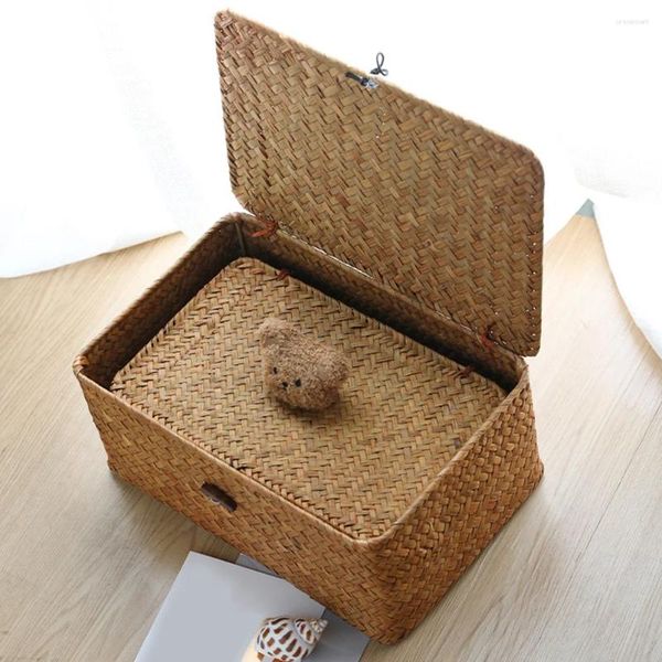 Bottiglie di stoccaggio Organizzatore a mano Organizzatore Box Box Baskeup Rustic Woven Rustic