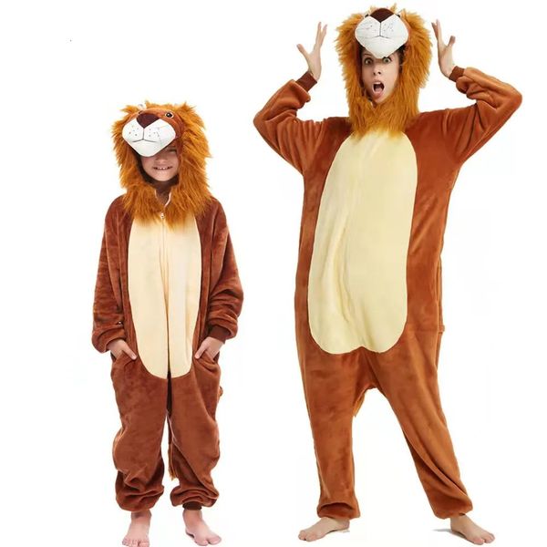 Kigurumi Lion Onesies Костюмы на Хэллоуин для взрослых детей фланель теплые комбинезоны женщины единорога Пижама животные пижамы детские комбинезоны 240507