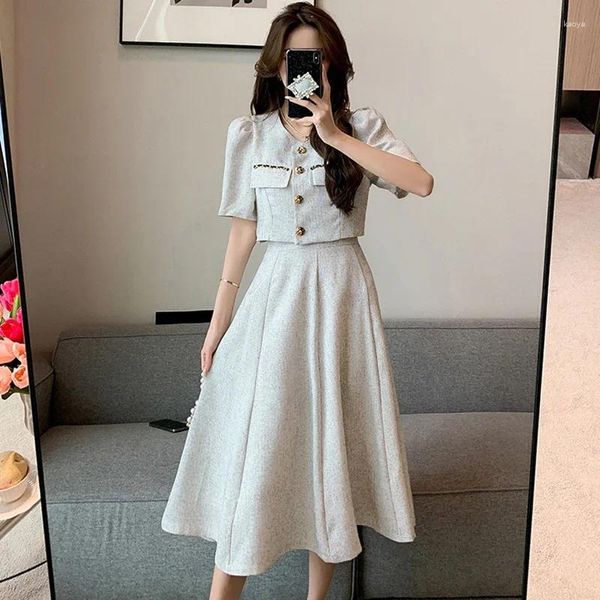 Arbeitskleider kleine duftende Sommermode Korean süße elegante 2 -teilige Set Women Mantel Top Midi Rock Anzüge Damen zwei Peice -Sets