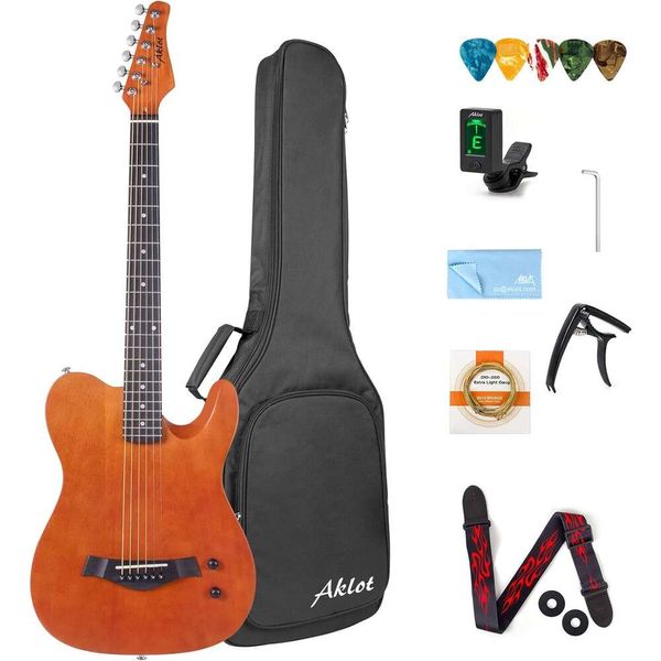 Guitarra de guitarra silenciosa de guitarra acústica Guitarra de 38 polegadas para iniciantes intermediários portáteis Solid Rengas Body Selsting de aço com cinta de saco de gig-Perfeito para a prática