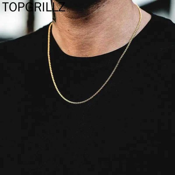 Zincirler Topgrillz hip hop rapçiler zinciri 3mm 18 20 24 30 Altın Gümüş Renk Paslanmaz Çelik Halat Bağlantısı Küba Franco Kolye Takı D240509