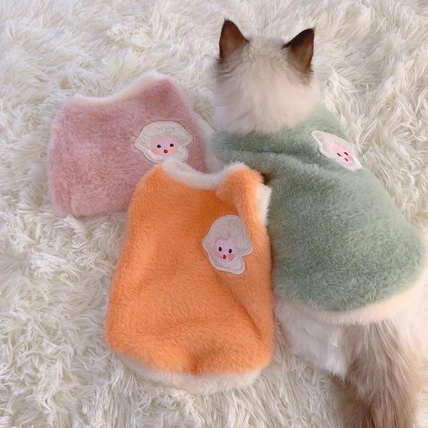 Dog Apparel Imitação de veludo colete de manchas de duas pernas pequenos suéter de primavera de gato de animais de estimação Mantenha o desenho animado de traje de lazer quente