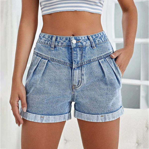 Damen -Shorts Mode Rolled Saum zerrissene Jeans Shorts Frauen Sommer Neue hohe taillierte Strtwear lässig Lose Denim Shorts Damen 2024 Y240504