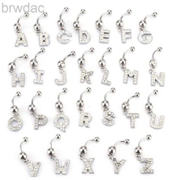 Anéis do umbigo Cartas A-Z BULTO BULTO ANEL BARLECE PIERCING BARGOLLING GANHO DE CRISTAL DE CRISTAL SOLECIMENTE ZIRCON PARA MULHER JOENS CORPOS 14G D240509