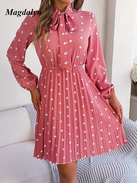 Vestidos casuais magdalyn boho polka ponto feminino feminino elegante vestido de rua elegante renda de manga longa up as saias plissadas de férias de férias de férias amarradas