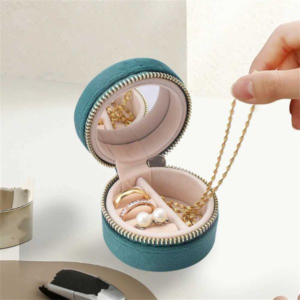 Schmuckschachtel Trinkbare Velvet Schmuck Organizer Box Reisen Ohrringe Halskette Ringspeicher mit Spiegel Mini Round Schmuckschachtel Großhandel Großhandel