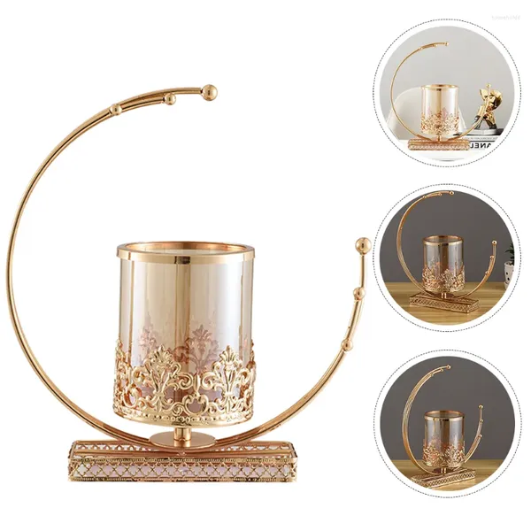 Titulares de vela 1pc por suporte de vidro de ferro decoração de casa elegante castiçadeira (ouro)