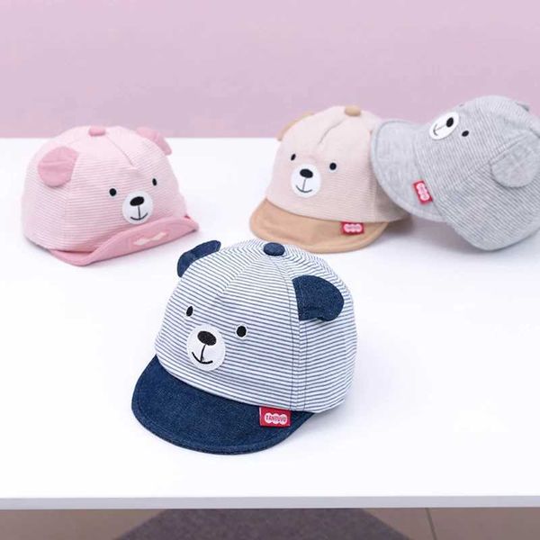 Caps Chapéus Baby Bear Baseball Hat Summer Cartoon fofo sólido SunHat meninos e meninas Codão de fivela de algodão Crianças Hip Hop Hop Hat 3-12M D240509