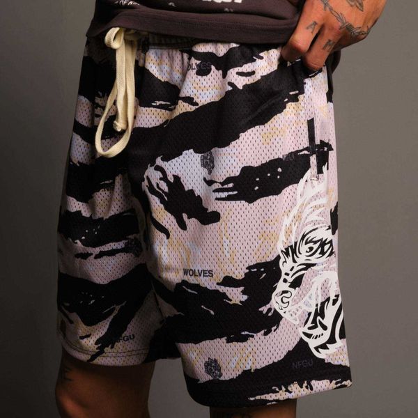 Tiger Print Summer Trend New Mens moda praia shorts Mesh Multi Color Sport Quarter Quarts