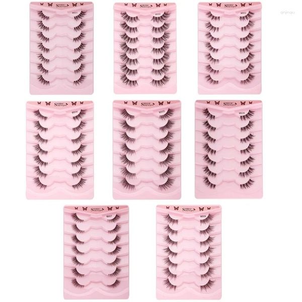 Yanlış Kirpikler Doğal Yarım Kiratlar Kısa Wimpy Clear Band Pack Cat Eye 3D Fux Mink FACH 7PAIR