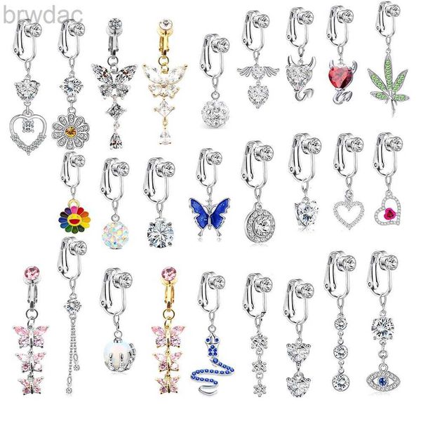 Navelringe Faux gefälschte Bauchpiercing -Schmetterlingsblätter langer gefälschter Bauchnabel Pircing Clip auf Nabelschneider Nabel Knorpel Ohrring Clip D240509