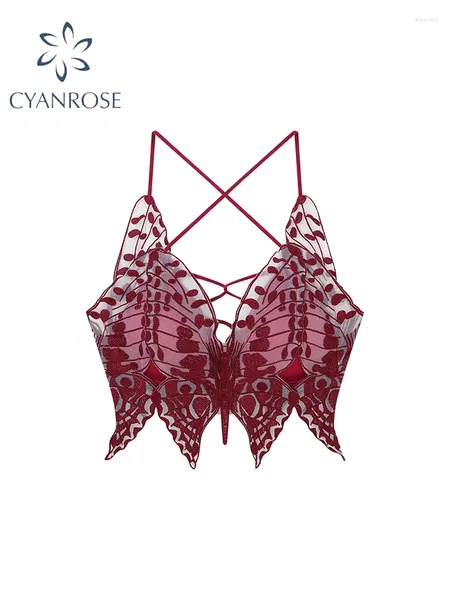 Tanques femininos Mulheres Red Lace Crop Top Top Vintage Y2K Camisole Sleeseless Sexy Tank Ofim Corset Roupos Elegant dos anos 2000 2024 Summer