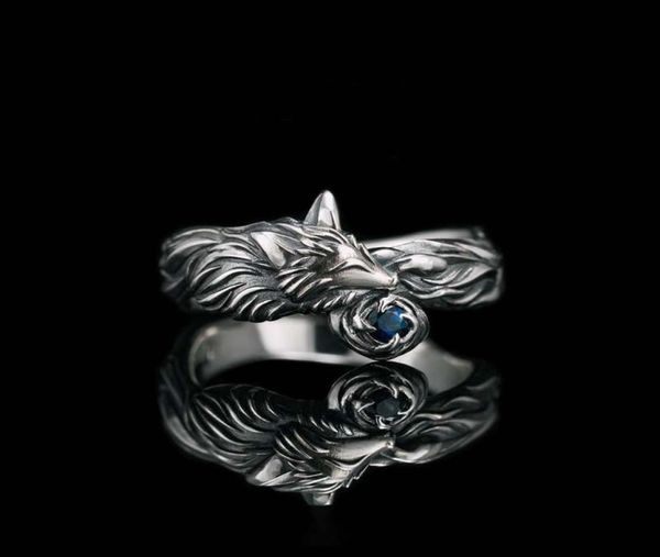 Vintage silberplattierte Fuchs Ring Blue Cz Steinringe für Männer Frauen Punk Gothic Party Schmuck Geschenk Whole8081122