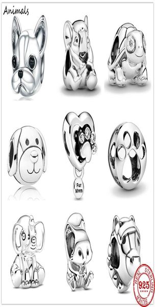 925 Sterling Silver Silver Dog Elefante Tartaruga Animal Fit Charms Silver 925 Brinket original Trigonete DIY Mulheres jóias 5839601