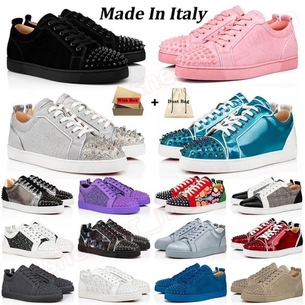 2024 Custom Red Soled Schuhe Männer Kleiderschuhe in Italien Plattform-Ladung Vintage Spike Low-Top Bottom geschnittene Low-Teller-Formern-Trainer Custom Red Soled Sneakers Schuhe mit Kasten