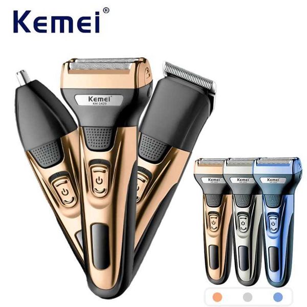 Razoras Blades Kemei KM-1429 3-em 1 Trimmer Hair Nariz Profissional barba elétrica Razor Razor Máquina de corte de lâmina destacável Q240508