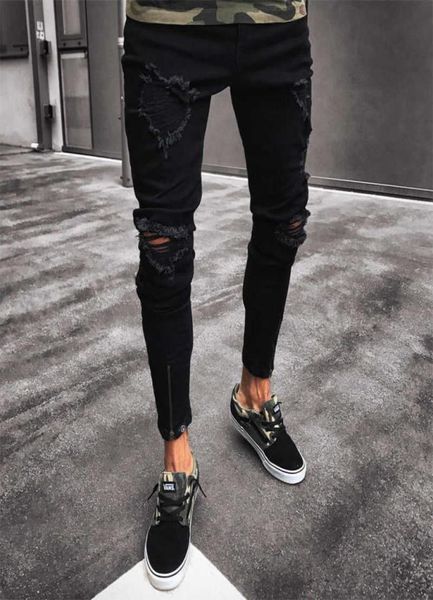 Mens Cool Designer Brand Jeans Black Jans Skinny strappato Stretch Slim Fit Hop pantaloni con buchi per uomo 2109226533366