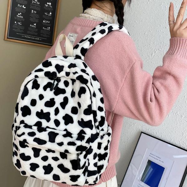 Backpack Retro Cow Princied School Bag Women Girl Street de grande capacidade Rucksacks